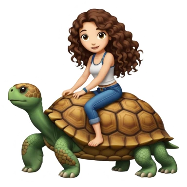 ccute woman long curly brown hair tattoos riding big tortoise sticker