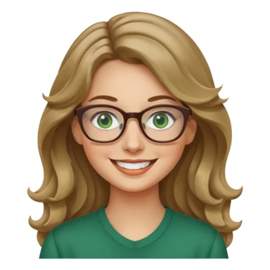 long wavy dark blonde hair woman with green eyes and glasses smiling sticker