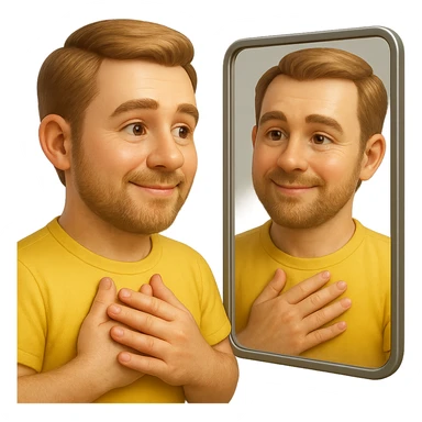 emoji stile iphone di uomo che si guarda allo specchio e si apprezza, iperrealistico 4k sticker