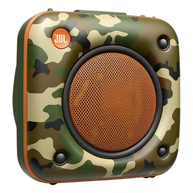 Ultra minimalist JBL Clip 4 speaker, simple geometric shape with basic camouflage pattern, iOS emoji style sticker