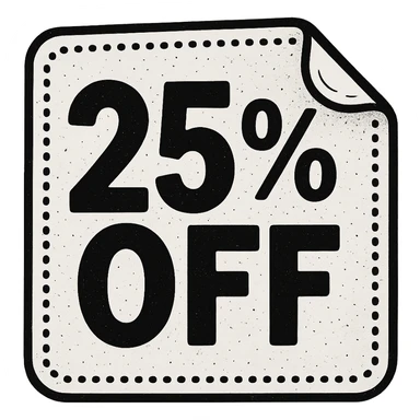 25% off discount ticket, sticker style, more detailed sticker