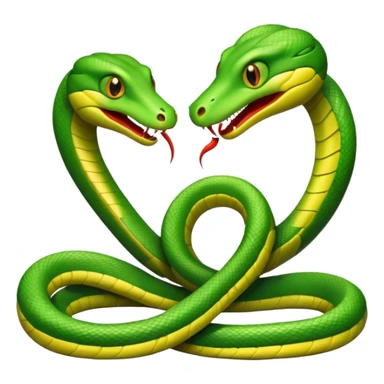 Two green snakes tangled at their tails, facing each other and hissing sticker