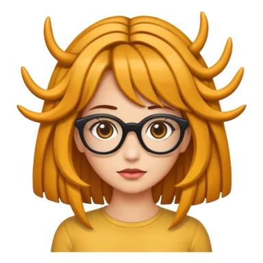 Uma garota de cabelos encaracolados compridos e mechas bem loiras, com pele morena  e óculos sticker