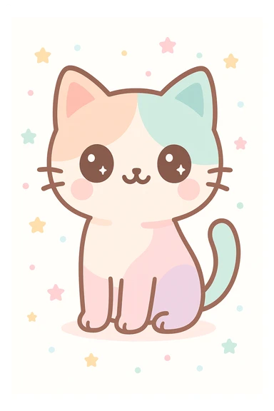 Create a cute pastel cat with big eyes, standing pose, in kawaii style, suitable for Redbubble products. sticker