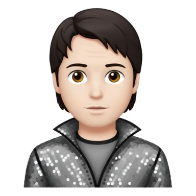 Charles Lee Ray with dark brown hair, grey sequin outfit  sticker