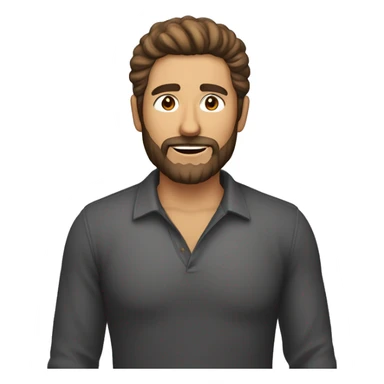 hombre de 40 años, piel clara, con barba, pelo castaño claro y ligeramente canoso. El corte de pelo es del tipo degradado sticker