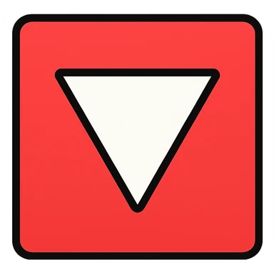 red square with a white equilateral triangle pointing downwards in the center, clean and geometric, minimal and bold, flat design, simple and modern sticker