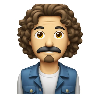 homem cabelo cachedo curto bigode fino e cavanhaque mexendo no notebook sticker