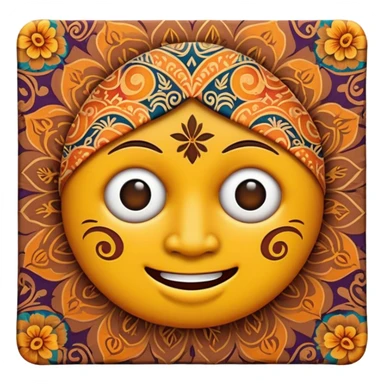 Cinematic Realistic Indonesian Batik Pop Culture Emoji, showcasing intricate, colorful batik patterns rendered with detailed textures and vibrant, cultural lighting. sticker