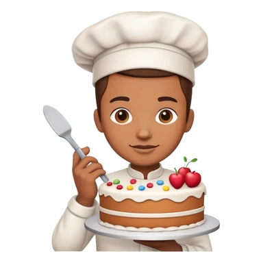 A cake decorstor with a cake  sticker