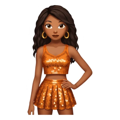 Brandy Norwood with dark brown long hair, burnt orange sequin crop top and skirt  sticker