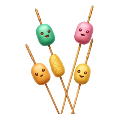 Cinematic Realistic Dango Dessert Emoji, showcasing colorful rice dumplings on skewers rendered with lifelike textures and soft, inviting lighting. sticker