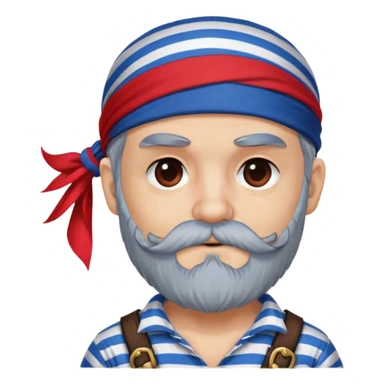 A cute pirate first mate, red bandana, eye patch, blue striped shirt, grey beard sticker