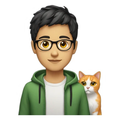 Boy green eyes, glasses, with black short hair, with orange Persian cat sticker