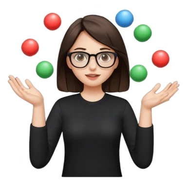a brunette girl in a black shirt wearing glasses is  juggling  with two hands  sticker