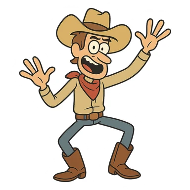 cowboy hat and boots, western cartoon style sticker