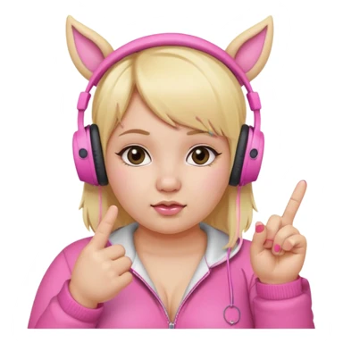 Create blonde chibby girl showing middle.finger. and she has pink headphones with ears sticker