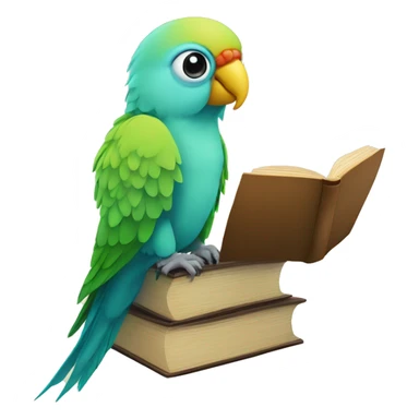 parakeet with giant book sticker