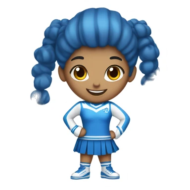 A full-length cheerleader girl in a blue suit with white and blue pompoms. Energetic and cheerful sticker