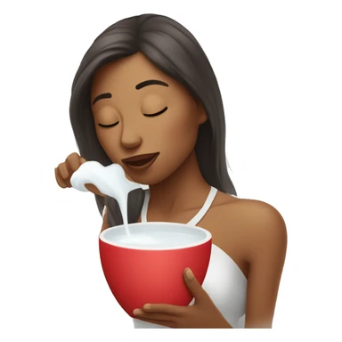 Woman blowing air on hot cup of milk sticker