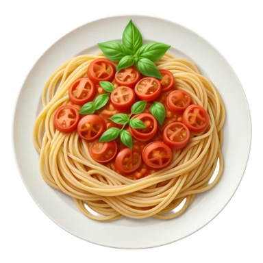 Spaghetti Napoli on a plate,nice basil on top sticker