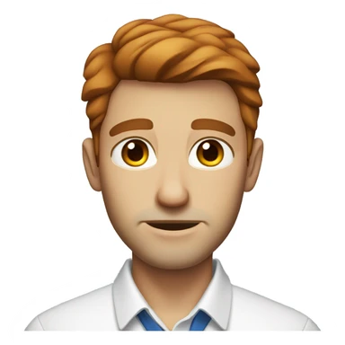 Portrait of an adult guy with brown-red hair, serious, light skin, brown stubble, blue eyes, wearing a white office shirt. sticker