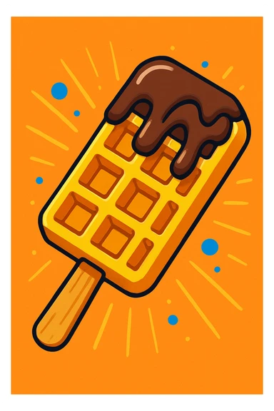 waffle on a stick with chocolate drizzle, cartoon style, bright colors sticker