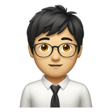 Asian boy with golden glasses round face black hair sticker