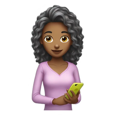 strigth hair withe girl playing with a cellphone sticker