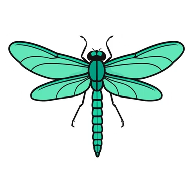 Black dragonfly, with large emerald green and teal color wings sticker