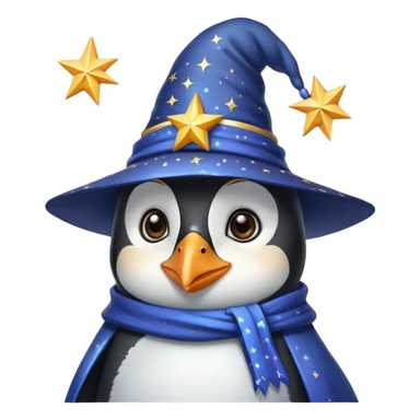 penguin wizard wearing a starry hat sticker