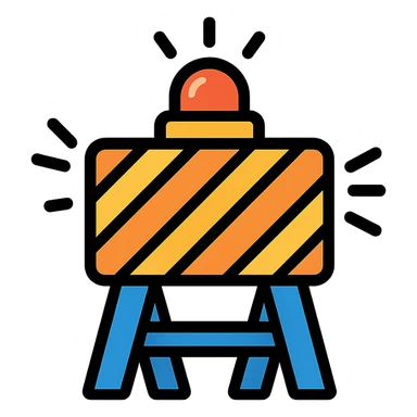 colorful outlined construction sign with dynamic elements like flashing lights or moving stripes sticker