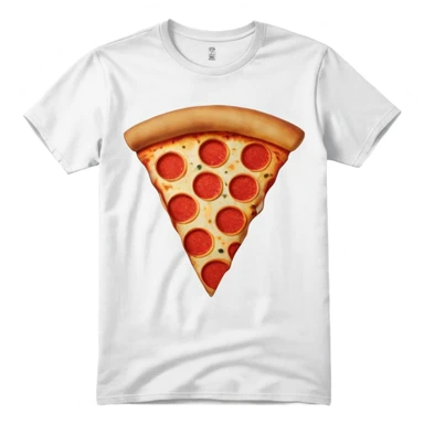 graphic tee shirt with a pizza slice design sticker
