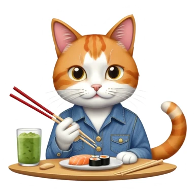 cool cat in a western shitrt eating sushi sticker