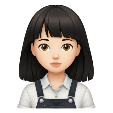 Make it a girl wil long hair like this and look like this  she has brown ish black hair and if has bangs with black overalls and a white shirt sticker