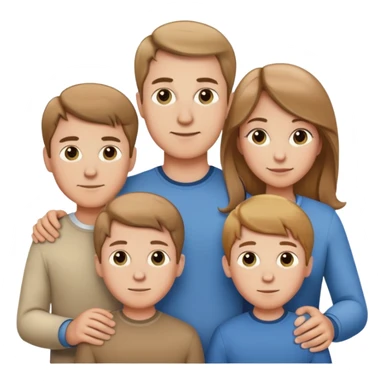 Family of 5 posed together, waist up, Caucasian, husband, wife, 3 boys, all with Light brown hair  sticker