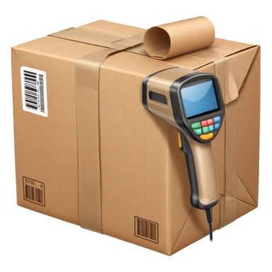 barcode scanner and a package symbolizing tracking in logistics sticker