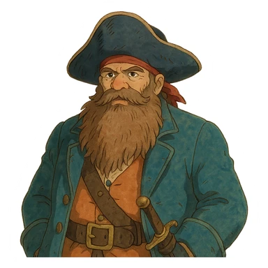 A pirate with a long beard, soft and detailed animation sticker