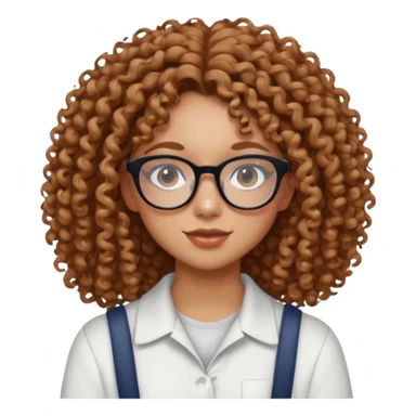 make a really curly hair, teen girl with glasses and little acne that looks like freckles longer like more than shoulder lengthcurly hair, and pretty withe makeup on giving clean girl vibes, and make her have tan skin

 sticker