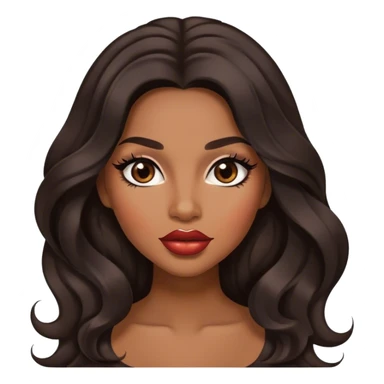 Glamourous, medium brown skin tone, very beautiful woman, with big plump lips, long long lashes, black wavy long hair, brown eyes sticker
