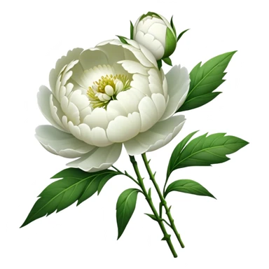 bouquet white Peony, luxuriant, stem, leaf, bud sticker