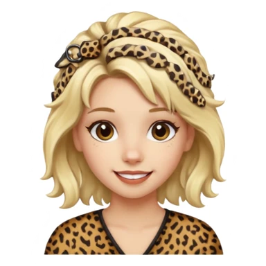 Une fille blonde et joyeuse. Elle porte une coiffure rock et originale avec des barrettes pour cheveux  léopard et motif peau de vache. sticker