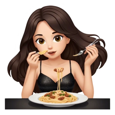 Beautiful woman in 1950’s woman fashion look, black shimmery dress, long dark brown hair, Carbonara sticker