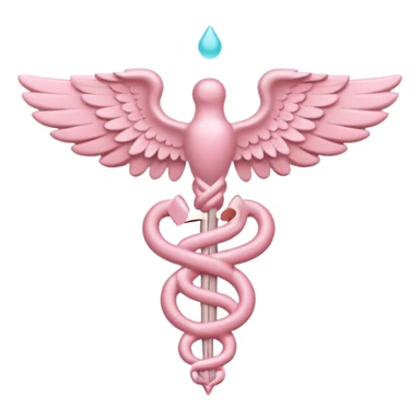 Caduceus symbol, soft pastel pink, iOS emoji style, matching the reference sticker