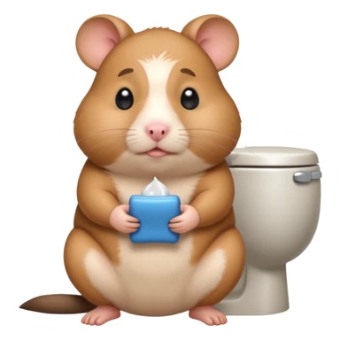 Cute chubby cartoon-style hamster sitting on toilet pooping looking as if he had an accident sticker