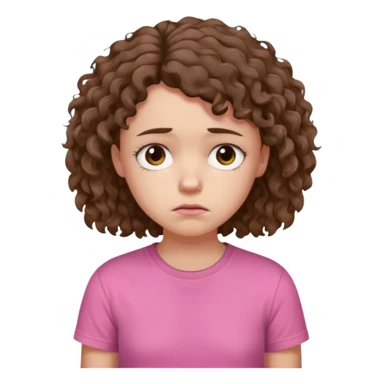Young girl with unkempt curly hair and a pink T-shirt, looking sad and discouraged sticker