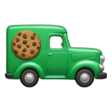 a cookie shaped truck covered in chocolate for the girl scouts with green coloring and flames coming out the end sticker