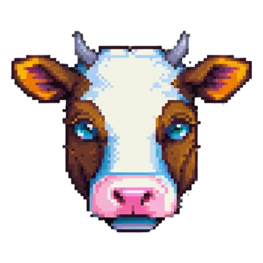 ultra-minimal blocky Minecraft cow head emoji with one large colorful square pixel, perfectly square, extremely simple, abstract, playful, childlike sticker