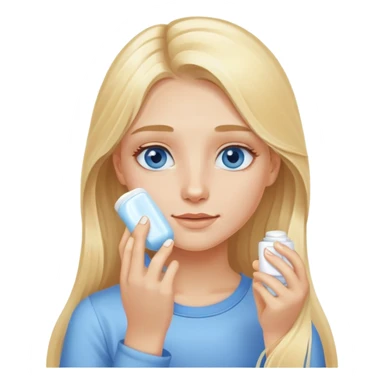 Skincare night blonde girl with long hair and blue eyes putting lotion on her face sticker