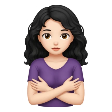 Naked girl, bare chest, bare hips, shy, black wavy hair, naked, hiding boobs sticker